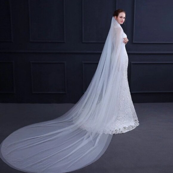 Wedding veil white bride bridal cathedral long 3m tulle comb elegant beautiful main image 13